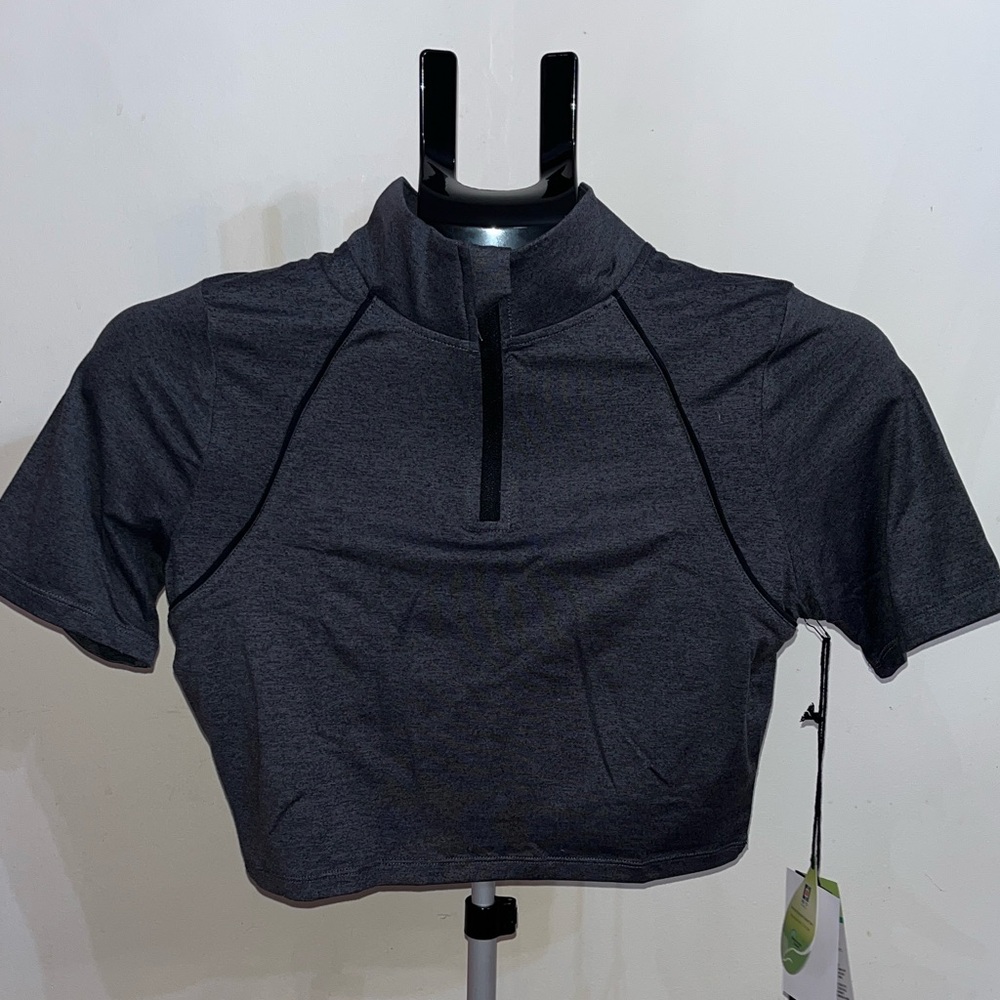 NWT Mono B Dark Gray Quarter Zip Crop Top